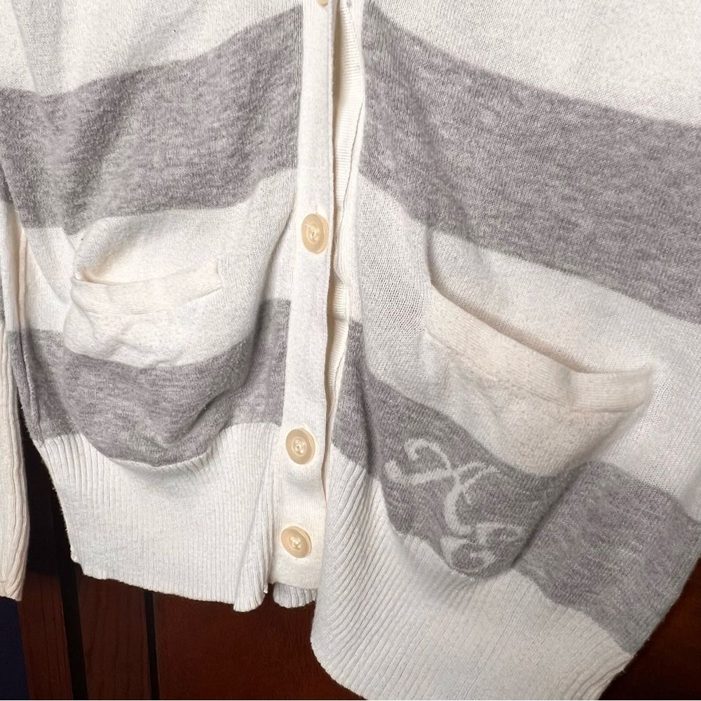 American Eagle RARE y2K Striped Gray Cardigan Monogram Initials Pocket Size M - Picture 3 of 6